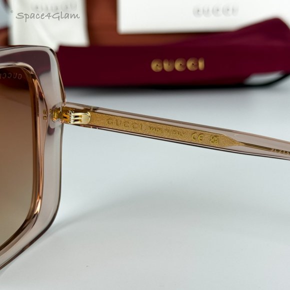 Gucci Women Sunglasses Trans Sand Brown Gradient Mirrored Square GG1314S 005 NEW - Picture 6 of 10